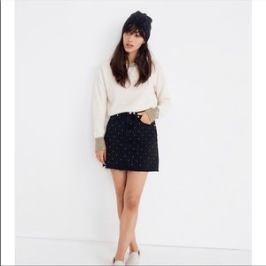 Madewell Black Denim Skirt with Silver Polka-Dots